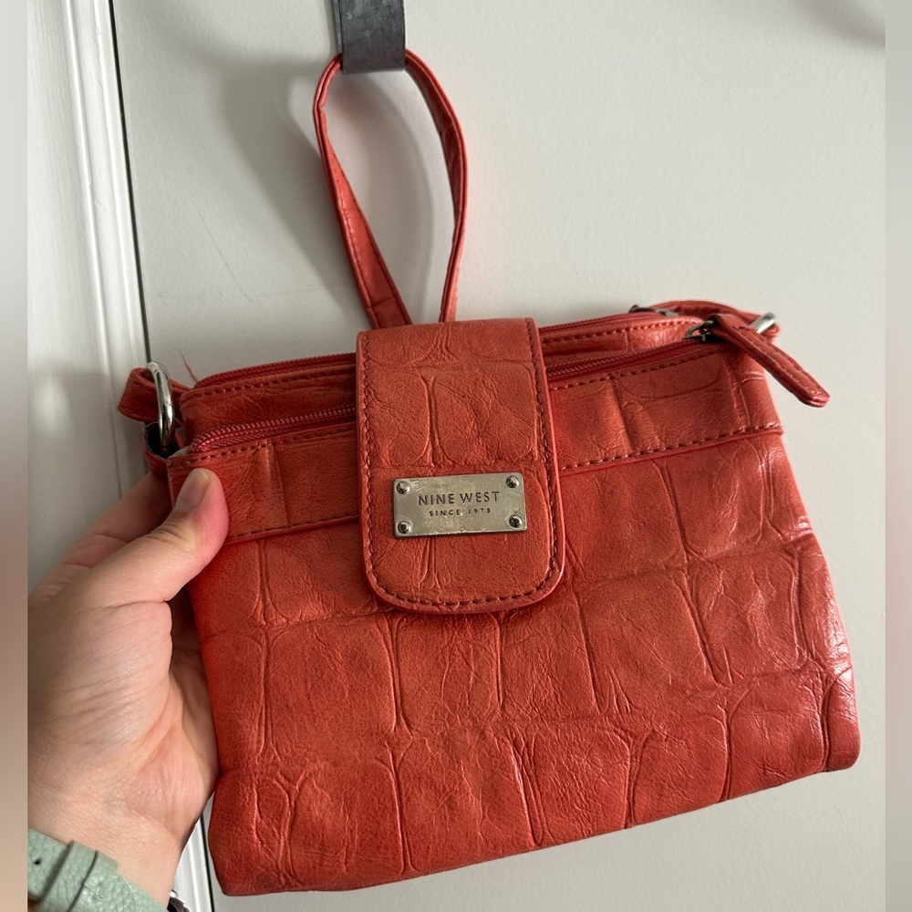Nine West orange Croc-Embossed Crossbody